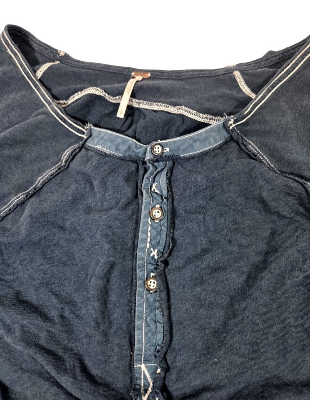 We the Free People Josie Thermal Henley Blue Bella Swan Y2K Elena Gilbert Sz L - Picture 4 of 8